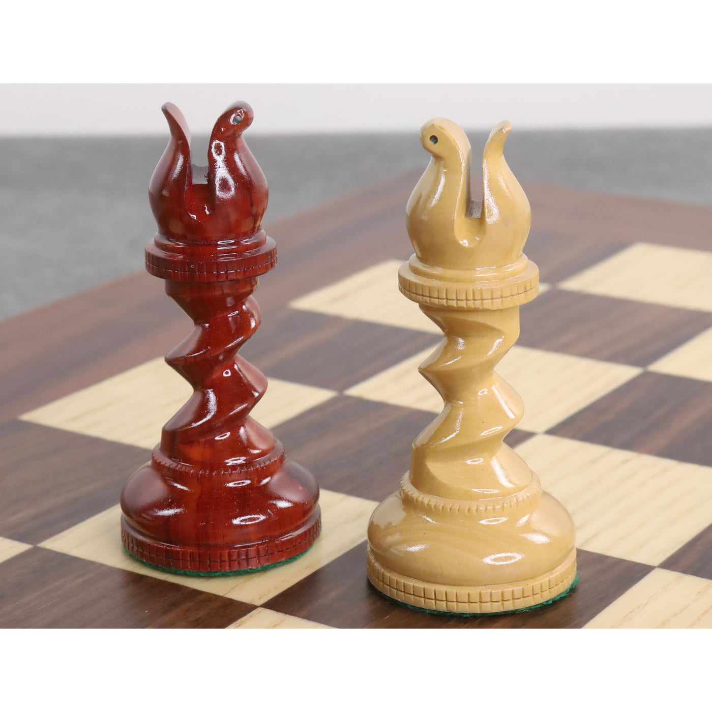 Slightly Imperfect 4.3" Grazing Knight Luxury Staunton Chess Set - Chess Pieces Only - Lacquered Bud Rosewood