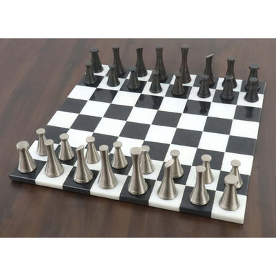 Combo of 3.1" Tower Series Brass Metal Luxury Chess Pieces with Marble Board and Storage Box