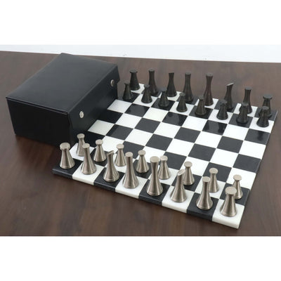Combo of 3.1" Tower Series Brass Metal Luxury Chess Pieces with Marble Board and Storage Box