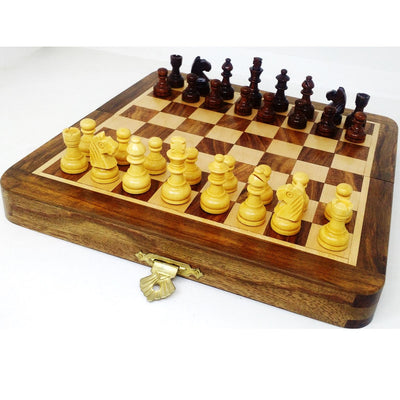 Wooden Magnetic Chess set of 7" - Foam Slotting for Chess Pieces