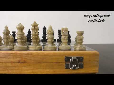 Soap Stone Handcarved Chess Pieces & Board Set -Includes Storage Case-10" board